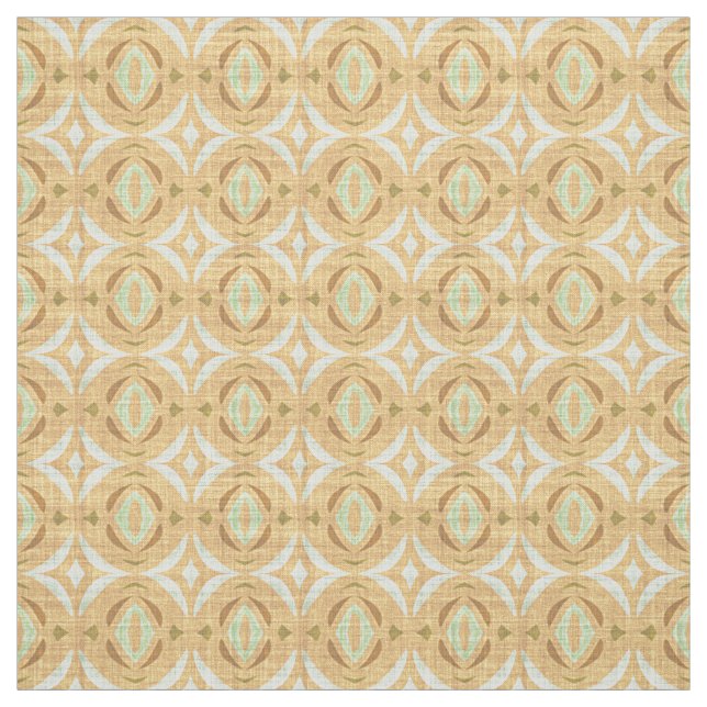 Mint Green Ochre Yellow Brown Nouveau Deco Pattern Fabric (Swatch)