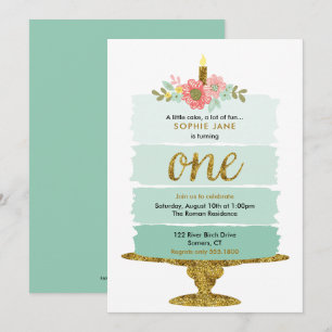 Mint Green Ombre Cake First Birthday Invitation