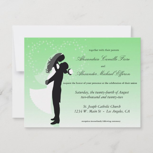 Mint Green Ombre Silhouette Formal Wedding Invite (Front)