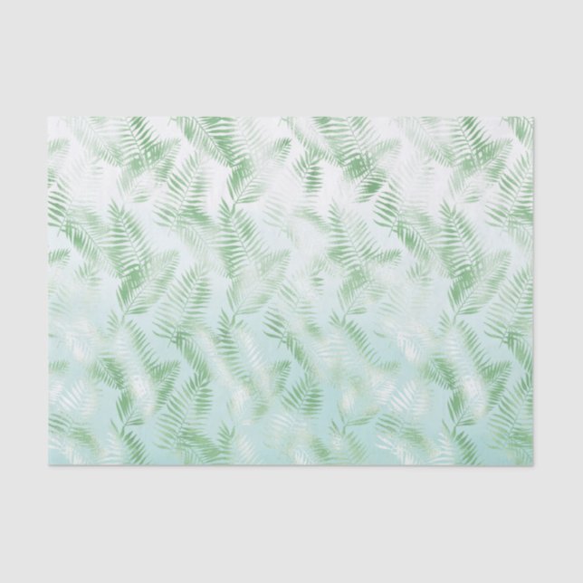 Mint Green Ombre Tropical Leaves Tissue Paper (Front)