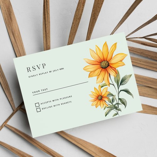 Mint green orange yellow sunflower RSVP Invitation