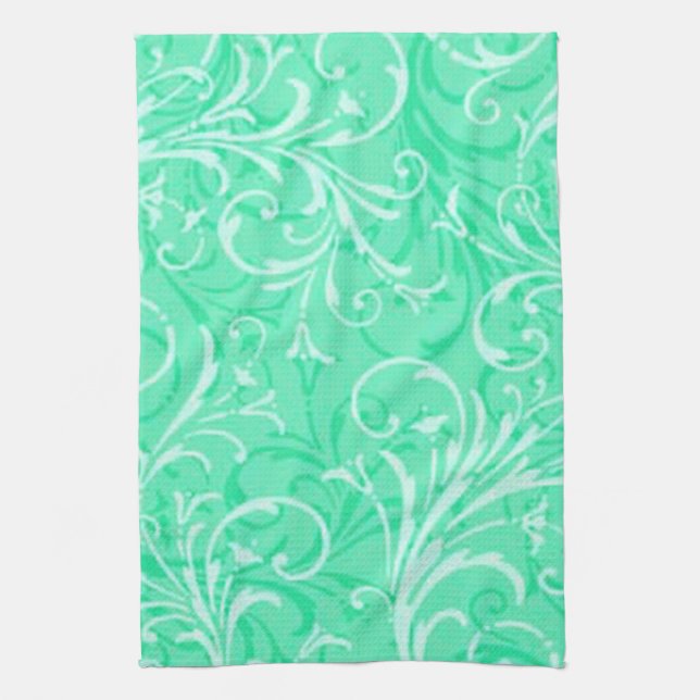 Mint Green Ornamental Kitchen Towel (Vertical)