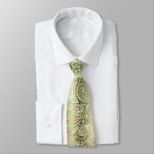 Mint-green paisley gold background neck tie