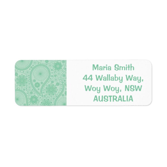 Mint green paisley pattern label (Front)