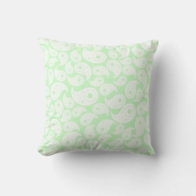 Mint Green Paisley. Throw Pillow (Front)
