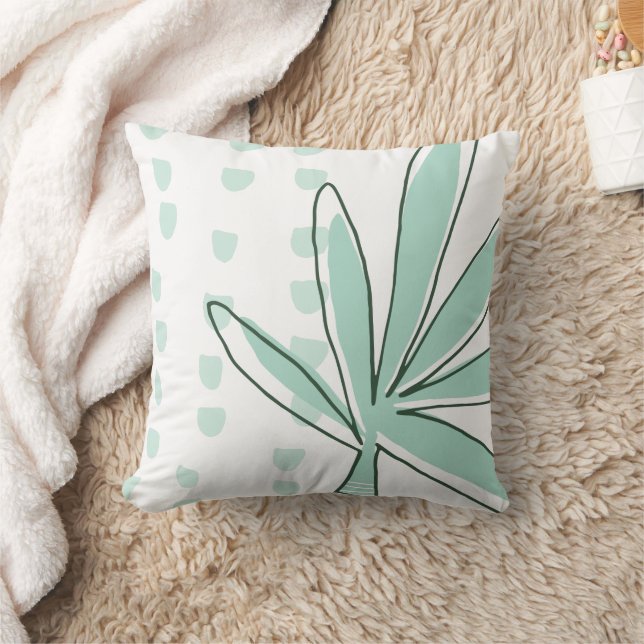 Mint Green Palm Tree Beach House Throw Pillow (Blanket)