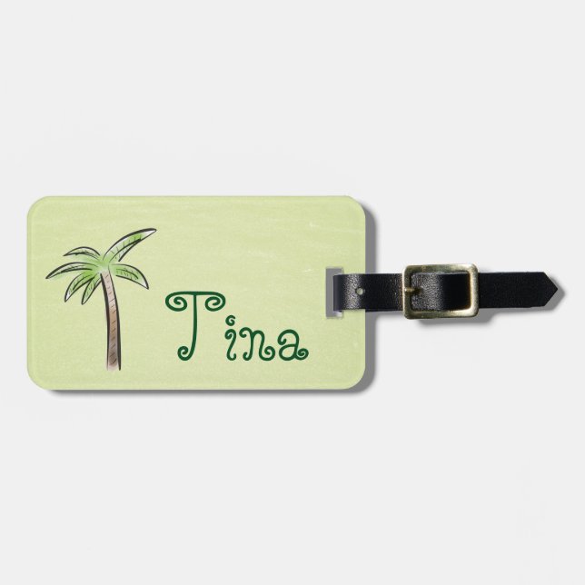 Mint Green Palm Tree Luggage Tag (Front Horizontal)