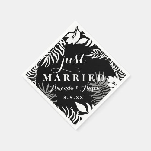 Mint Green Palm White Floral Teal Just Married Napkins