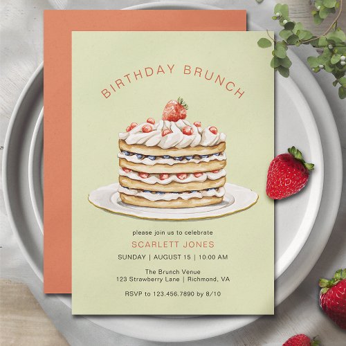 Mint Green Pancakes  Cute Modern Birthday Brunch Invitation