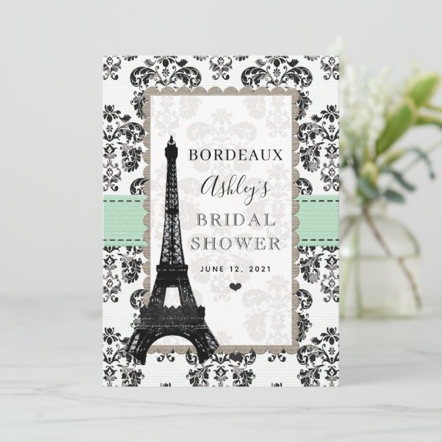 Mint Green Parisian Eiffel Tower City Table Cards (Standing Front)