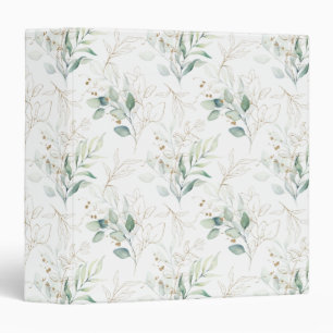 Mint Green Pastel Floral Greenery Pattern 3 Ring Binder