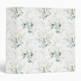 Mint Green Pastel Floral Greenery Pattern 3 Ring Binder