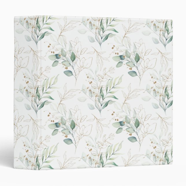 Mint Green Pastel Floral Greenery Pattern 3 Ring Binder (Front/Spine)