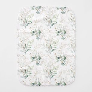 Mint Green Pastel Floral Greenery Pattern Baby Burp Cloth