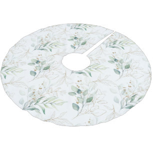 Mint Green Pastel Floral Greenery Pattern Brushed Polyester Tree Skirt