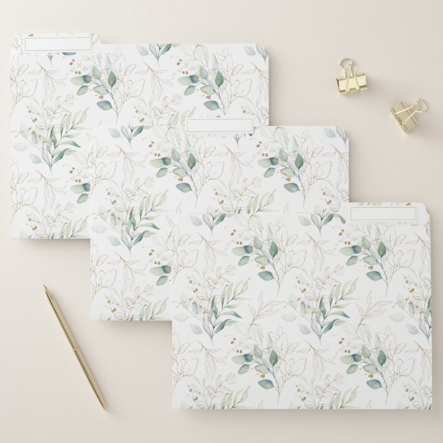Mint Green Pastel Floral Greenery Pattern File Folder (Set)