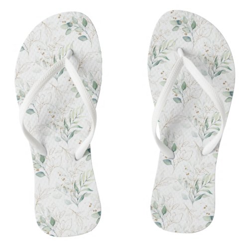 Mint Green Pastel Floral Greenery Pattern Flip Flops