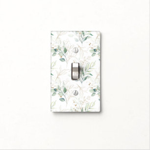 Mint Green Pastel Floral Greenery Pattern Light Switch Cover