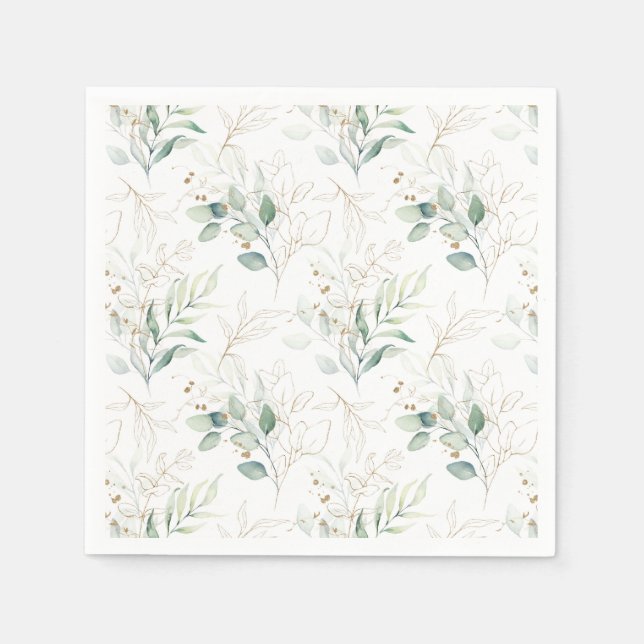 Mint Green Pastel Floral Greenery Pattern Napkins (Front)