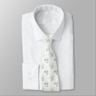Mint Green Pastel Floral Greenery Pattern Neck Tie