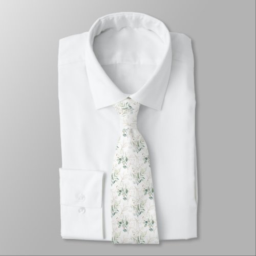 Mint Green Pastel Floral Greenery Pattern Neck Tie