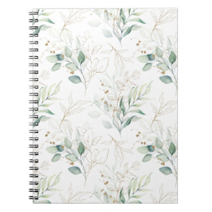 Mint Green Pastel Floral Greenery Pattern Notebook