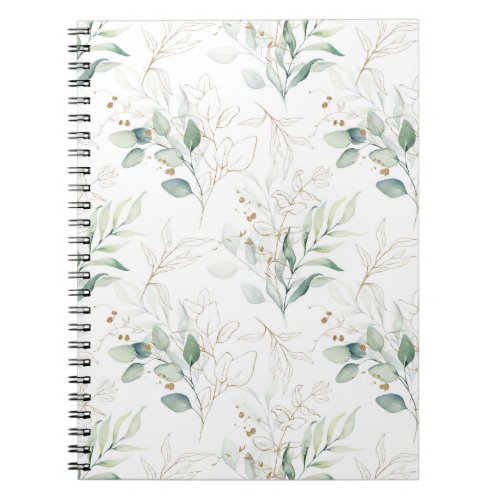 Mint Green Pastel Floral Greenery Pattern Notebook