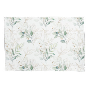 Mint Green Pastel Floral Greenery Pattern Pillow Case