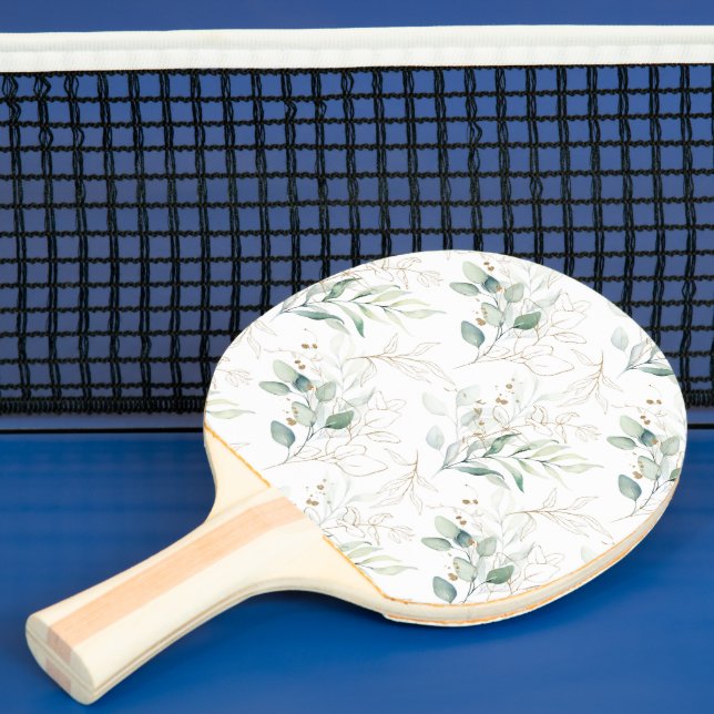 Mint Green Pastel Floral Greenery Pattern Ping Pong Paddle (Insitu)