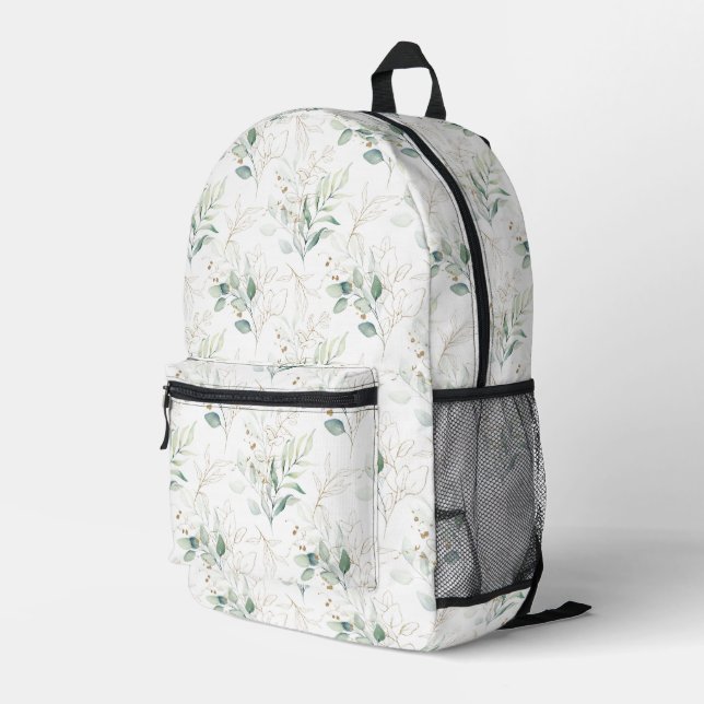 Mint Green Pastel Floral Greenery Pattern Printed Backpack (Back Corner Right)