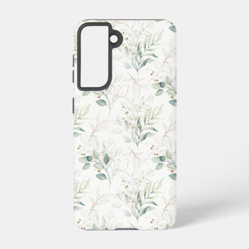 Mint Green Pastel Floral Greenery Pattern Samsung Galaxy S21 Case