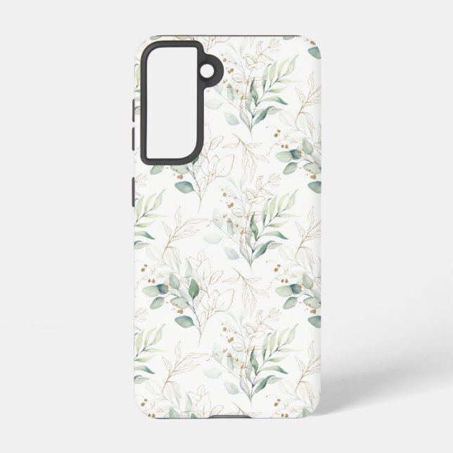Mint Green Pastel Floral Greenery Pattern Samsung Galaxy Case (Back)