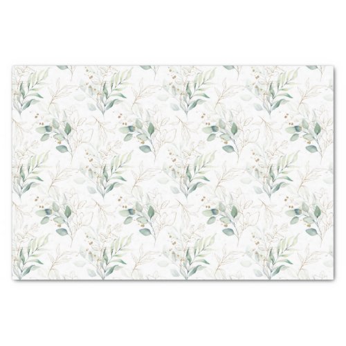 Mint Green Pastel Floral Greenery Pattern Tissue Paper