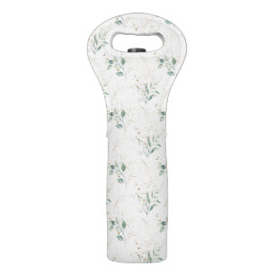 Mint Green Pastel Floral Greenery Pattern Wine Bag