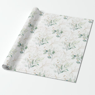 Mint Green Pastel Floral Greenery Pattern Wrapping Paper