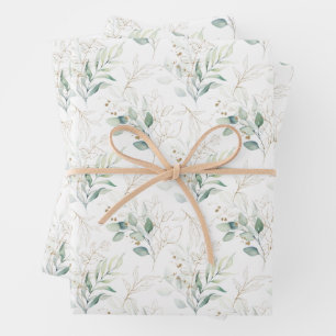Mint Green Pastel Floral Greenery Pattern Wrapping Paper Sheets