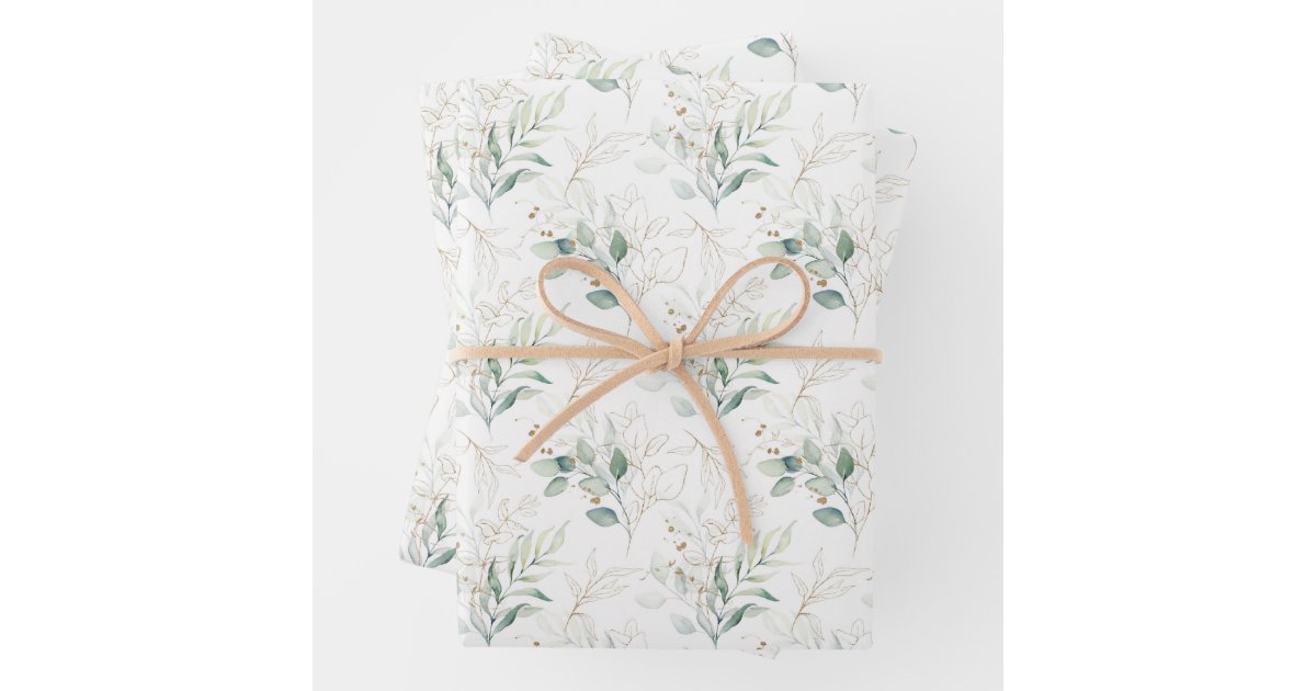 Mint Green Pastel Floral Greenery Pattern Wrapping Paper Sheets | Zazzle