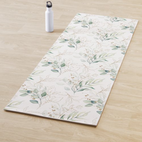 Mint Green Pastel Floral Greenery Pattern Yoga Mat