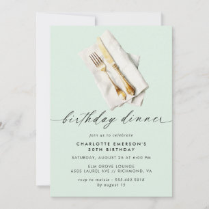 Mint Green Pastel Modern Simple Birthday Dinner Invitation
