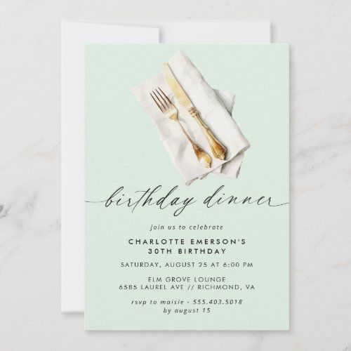 Mint Green Pastel  Modern Simple Birthday Dinner Invitation