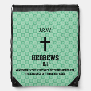 Mint Green Pattern Bible Chapter Verse Christian Drawstring Bag