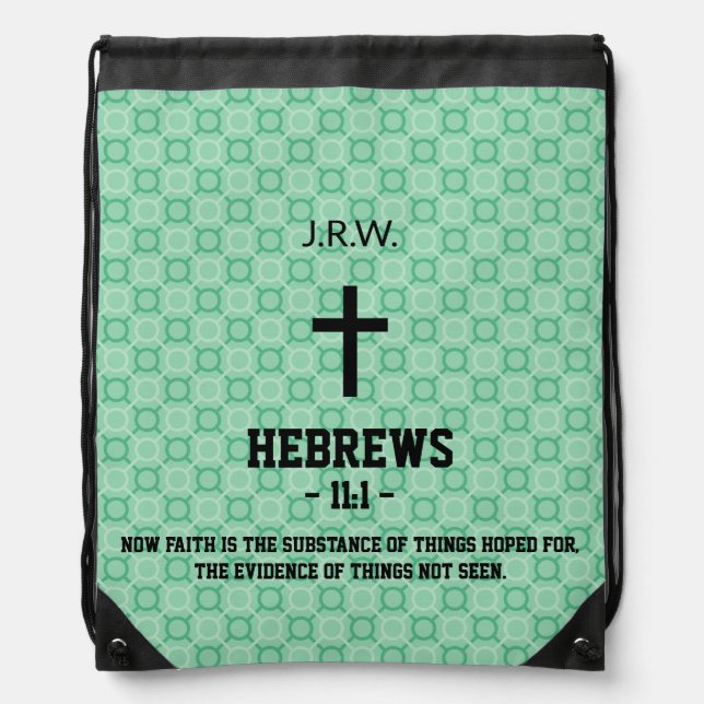 Mint Green Pattern Bible Chapter Verse Christian Drawstring Bag (Front)