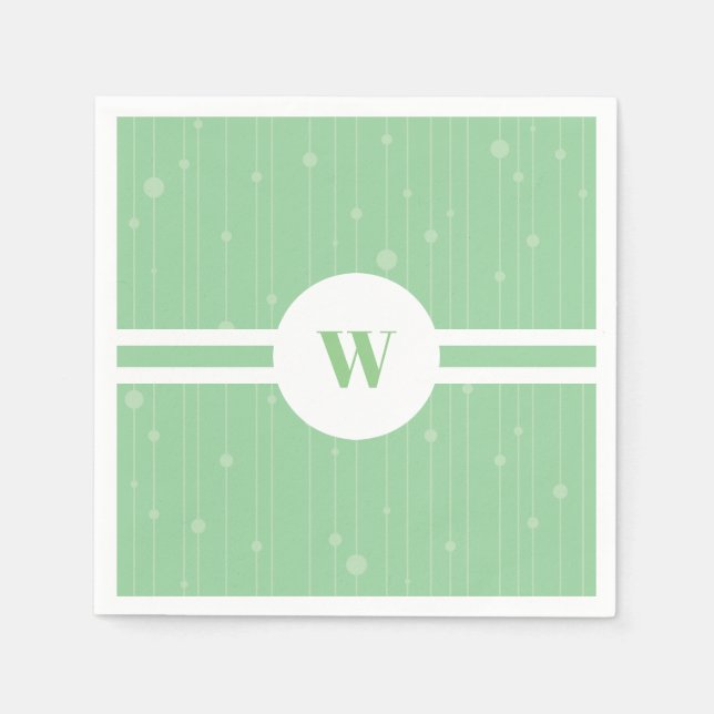 Mint green pattern monogram in round frame napkins (Front)