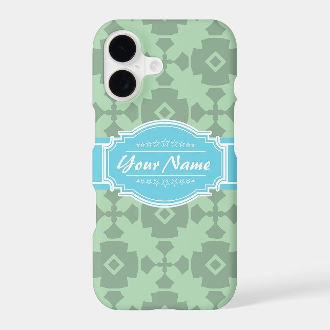 Mint Green pattern with Personalized Name Iphone Case (Back)