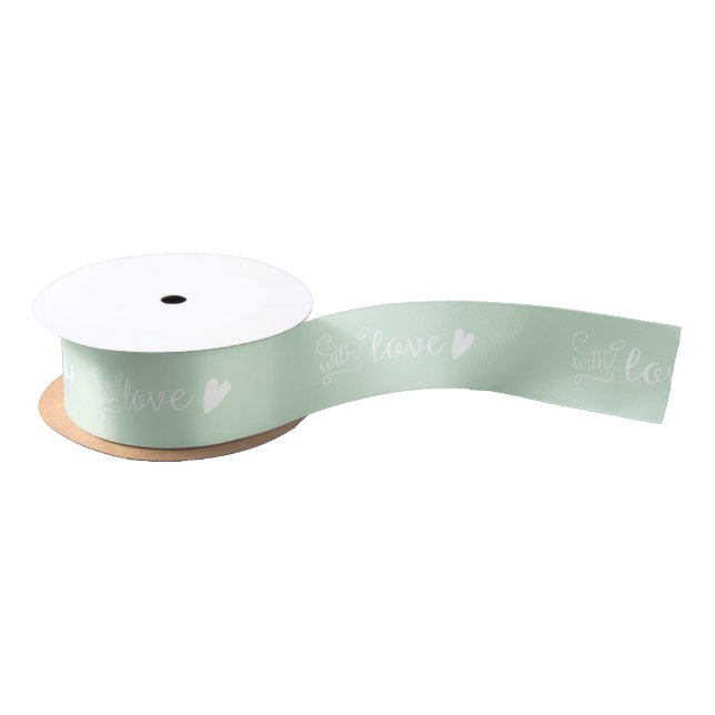 Mint Green Patterned With Love Hearts Satin Ribbon (Spool)