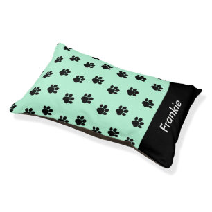 Mint Green Paw Print Pattern Personalized Dog Pet Bed