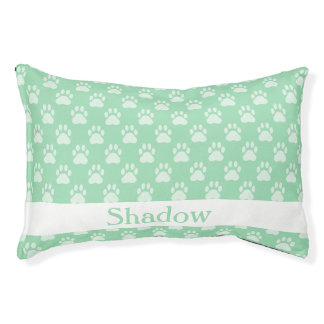 Mint Green Paw Prints Pattern With Custom Name Pet Bed