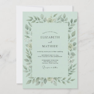 Mint Green Peaceful Foliage Wedding Invitation