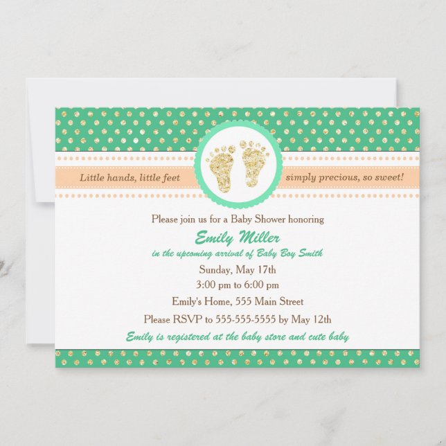 Mint Green Peach Baby Shower Invitation (Front)