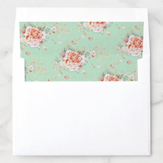 Mint Green & Peach Floral Patterned Envelope Liner (In Envelope)